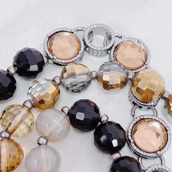 Glass Bead Long Necklace 37" Silver Tone Champagne Crystals - Picture 10 of 11